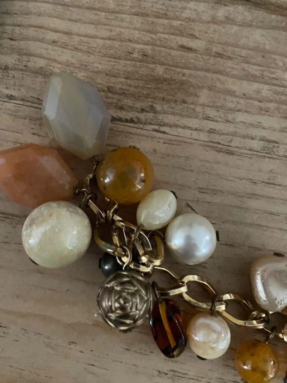 NWOT Gold chain mixed beaded belt amber cream ivory hues elegant cocktail OSFM